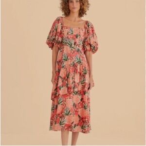 Farm Rio Pineapple Blossom Tropical Midi Dress